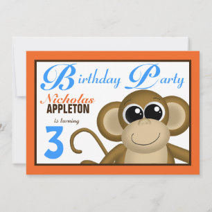 Convites de aniversário Azuis Laranja De Macaco B