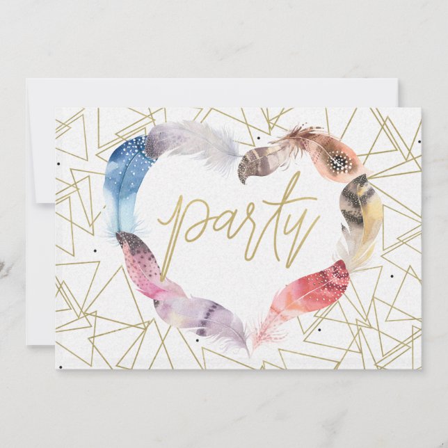 Convites de Aniversário Boho Chic com Coração de P (Frente)