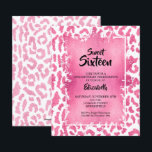 Convites de Aniversário Budget Sweet 16 Rosa Levea<br><div class="desc">Convites elegantes e pequenos de 11, 4 cm x 14, 2 cm para festa de aniversário de sweet sixteen com um padrão de estampa de leopardo rosa e branco sobreposto com uma camada de falso folheado rosa e os detalhes da sua festa de aniversário em letras elegantes. Ótimo para QUALQUER...</div>