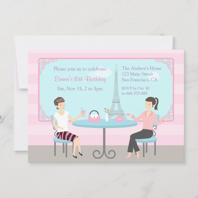 Convites de Aniversário Café Torre Eiffel Paris (Frente)