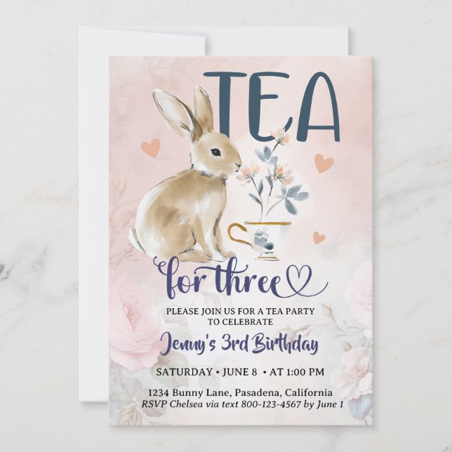 Convites de Aniversário Chá para Três Bunny Rabbit (Frente)