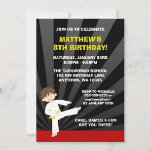 Convites de Aniversário Cinto Amarelo de Taekwondo