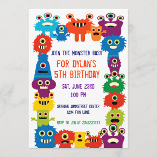 Convites de aniversário Coloridos de Monstros