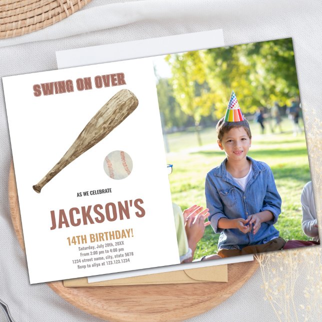 Convites de aniversário com beisebol com foto (Baseball Birthday Invitations with photo)