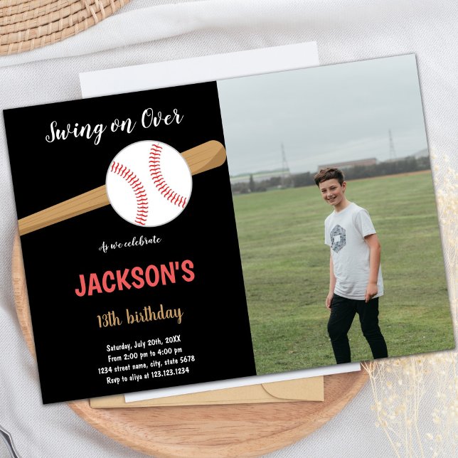 Convites de aniversário com beisebol com foto (Baseball Birthday Invitations with photo)