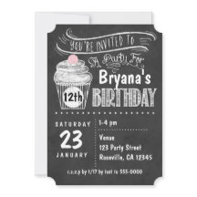 Convites de Aniversário com Cupcake no Quadro Negr