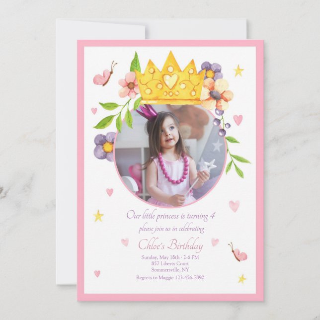 Convites de Aniversário com Foto da Nossa Princesa (Frente)