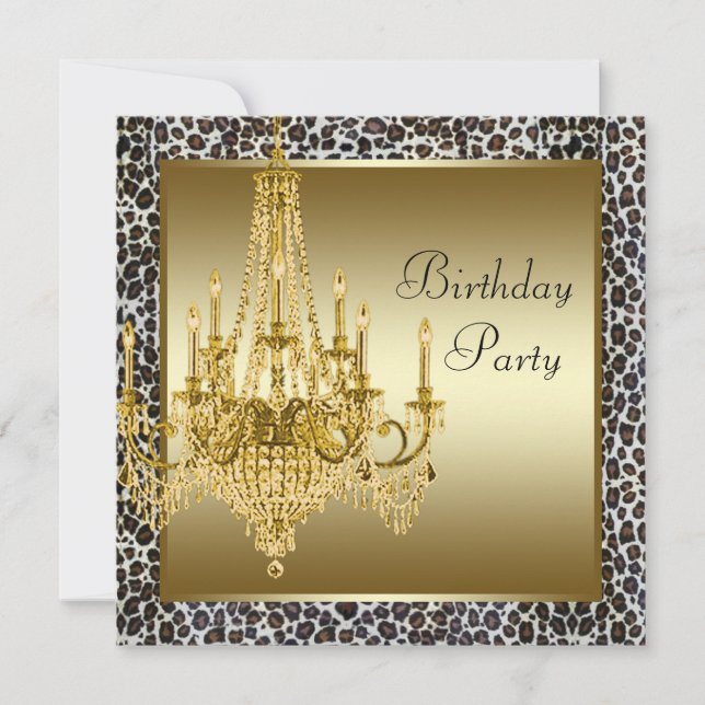 Convites de Aniversário com Lustre Dourado de Leop (Frente)