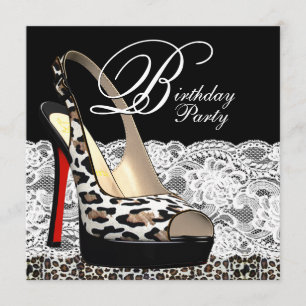 Convites de Aniversário com Renda Branca e Leopard