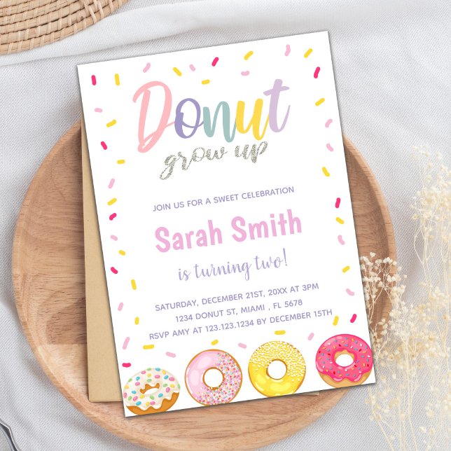 Convites de Aniversário com Rosquinha Rosa Púrpura (Purple Pink Donut Birthday Invitations)