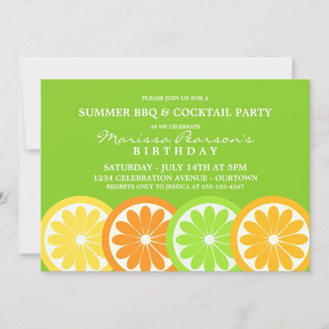 Convites de Aniversário com Tema de Citrus de Verã (Frente)