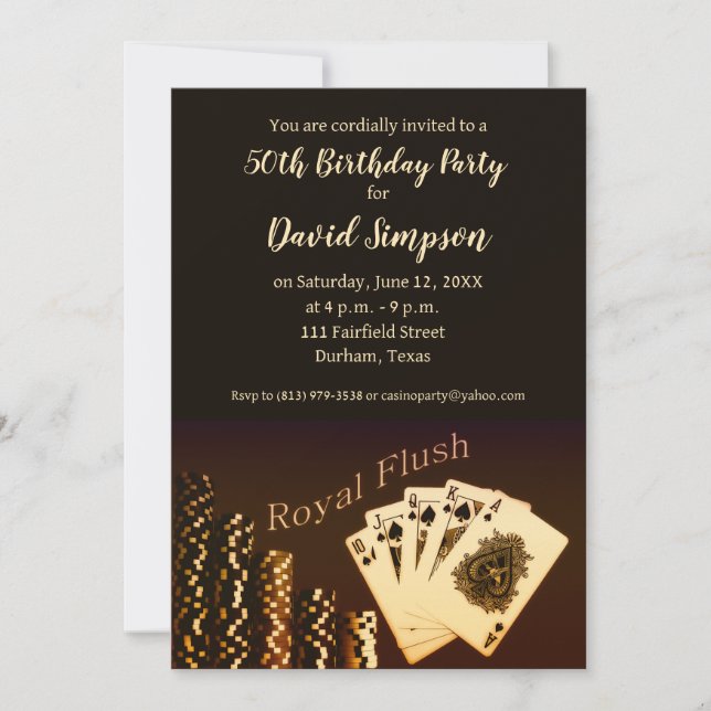 Convites de Aniversário com Tema de Poker Royal Fl (Frente)