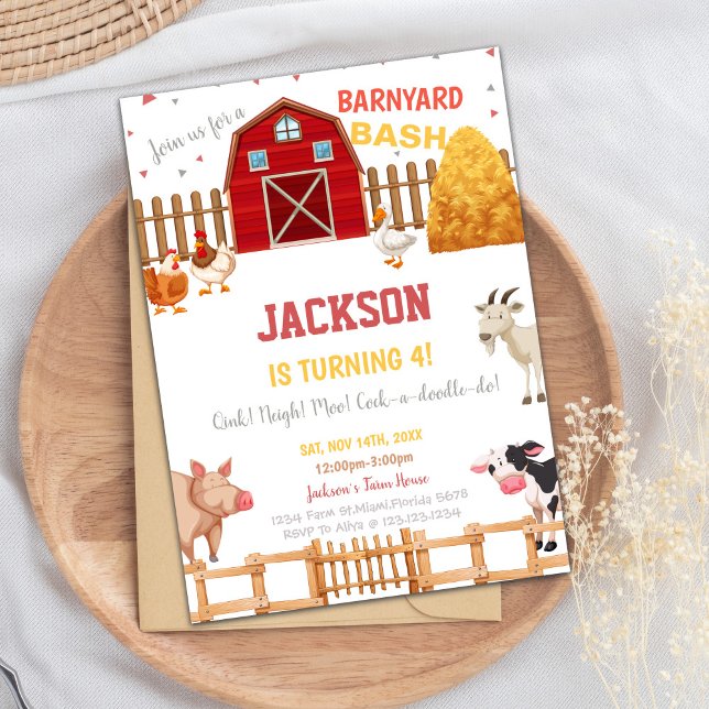 Convites de aniversário da Fazenda vermelha (Red Farm Birthday Invitations)