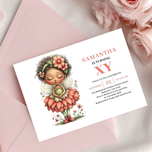 Convites de Aniversário da Garota Fada Elegante co (Elegant Fairy Girl Birthday Blush Pastel invitation)