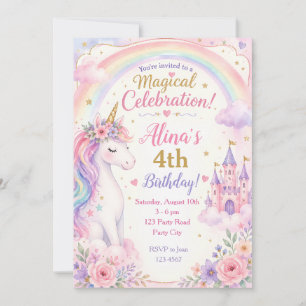 Convites de Aniversário da Menina Unicórnio - Arco