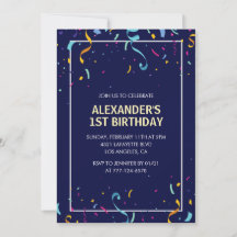 Convites de aniversário de 1º simples azul marinho