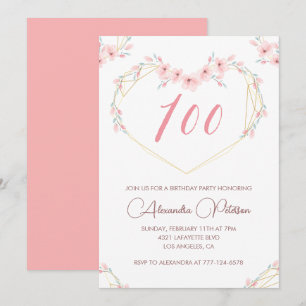 Convites de aniversário de 100 anos Elegantes Flor