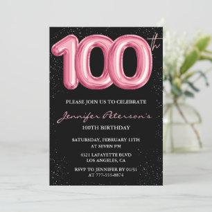 Convites de aniversário de 100 anos preto Balão Gl