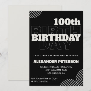 Convites de aniversário de 100 anos preto Homens F