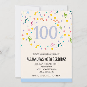 Convites de aniversário de 100 anos simples Confet