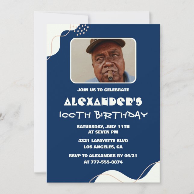 Convites de aniversário de 100 anos simples para h (Frente)