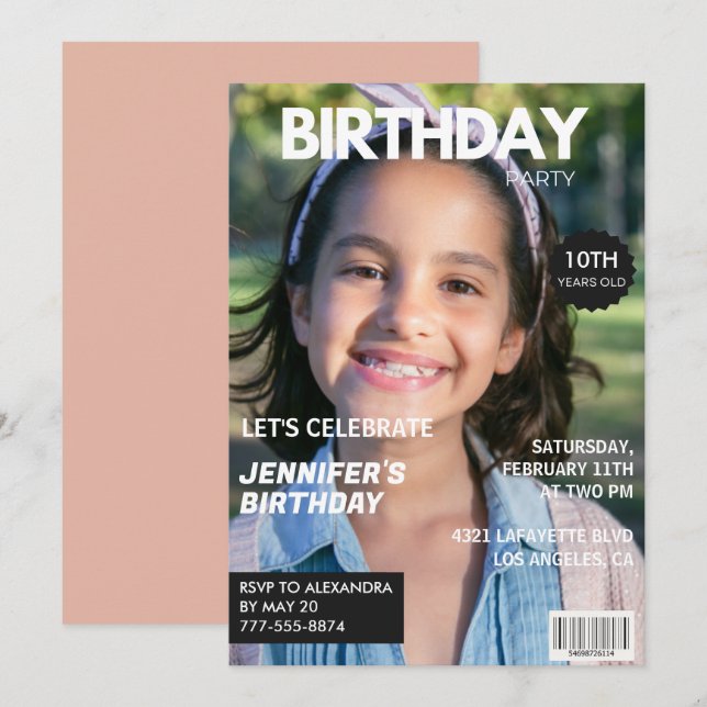 convites de aniversário de 10 anos capa de revista (Frente/Verso)
