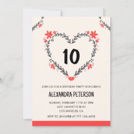 convites de aniversário de 10 anos para ela floral