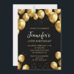 Convites de aniversário de 10 anos preto Balões Co<br><div class="desc">Convites de aniversário de 10 anos preto Balões Dourados Confetes</div>