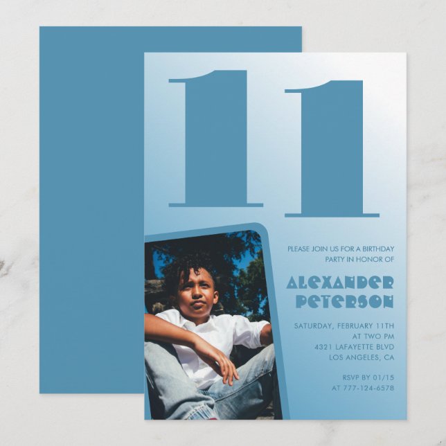 Convites de aniversário de 11 anos gradiente azul  (Frente/Verso)