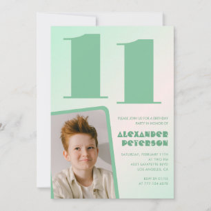 Convites de aniversário de 11 anos gradiente verde