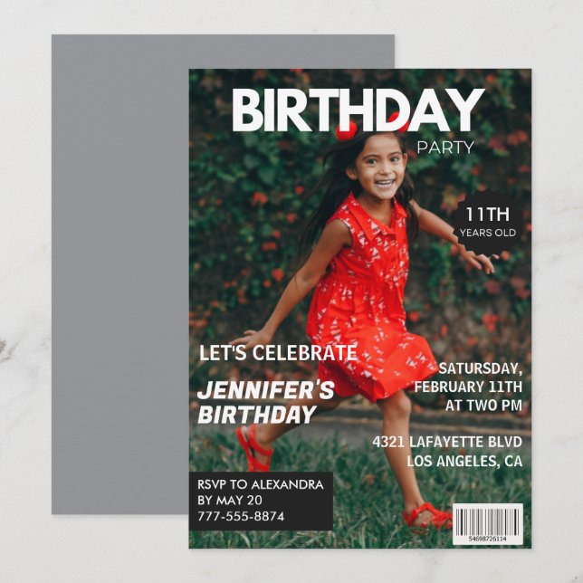 convites de aniversário de 11 anos para ela Capa d (Frente/Verso)