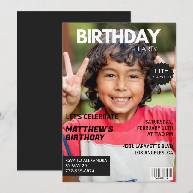 convites de aniversário de 11 anos para ele Capa d (Frente/Verso)