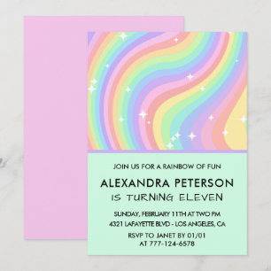 Convites de aniversário de 11 anos Rainbow Pastel