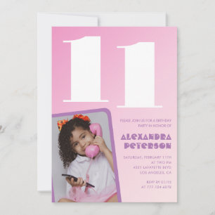 Convites de aniversário de 11 anos rosa Menina Fot