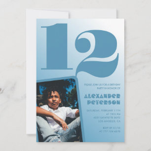 Convites de aniversário de 12 anos gradiente azul 