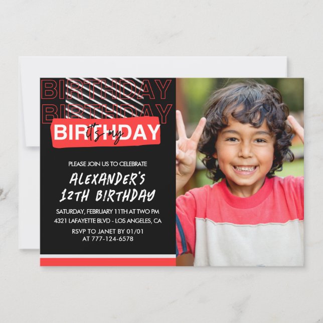convites de aniversário de 12 anos menino Festa Fo (Frente)