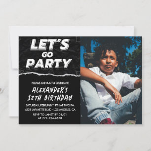 Convites de aniversário de 12 anos preto Menino Fo