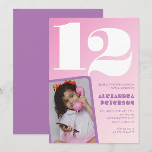 Convites de aniversário de 12 anos rosa Menina Fot