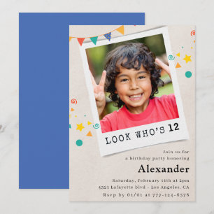 Convites de aniversário de 12 anos simples azul co
