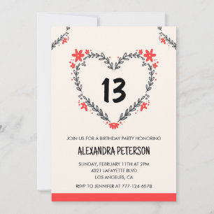 convites de aniversário de 13 anos para ela floral