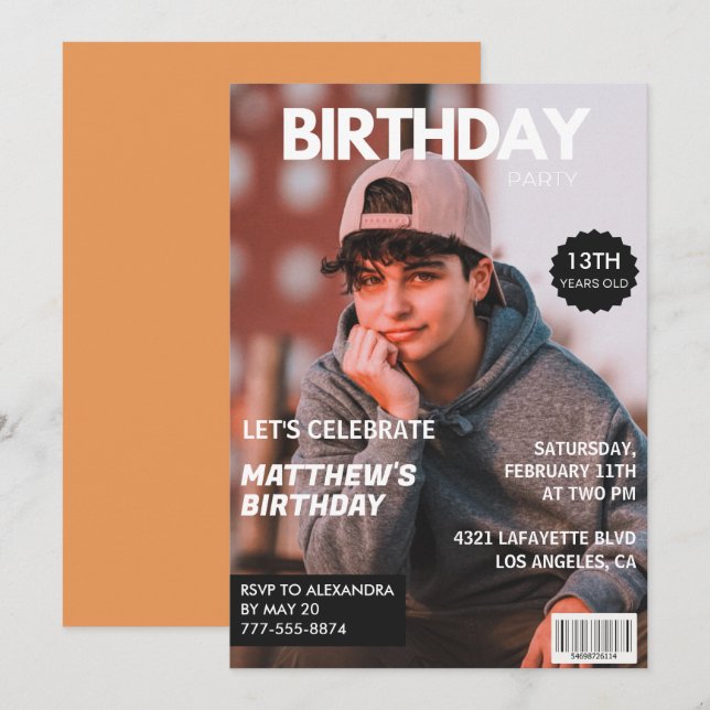 convites de aniversário de 13 anos para ele Capa d (Frente/Verso)