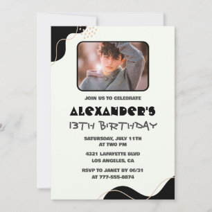 Convites de aniversário de 13 anos preto Menino Si