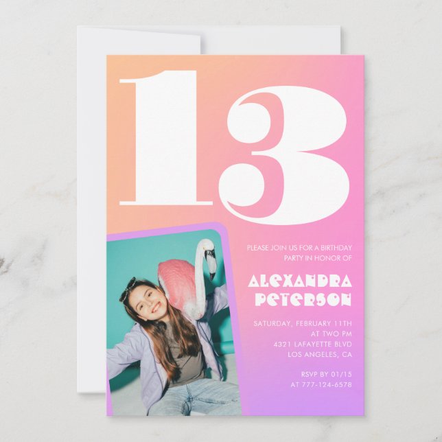 Convites de aniversário de 13 anos Rosa Laranja Re (Frente)