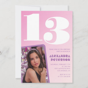 Convites de aniversário de 13 anos rosa Menina Fot