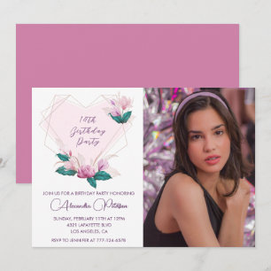 Convites de aniversário de 14 anos elegantes Flora