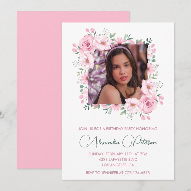 Convites Elegant 14th birthday invitations Photo Boho  (Frente/Verso)