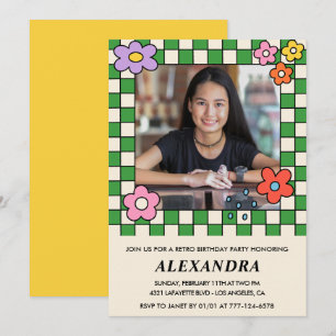 convites de aniversário de 14 anos Flores Retro Gr