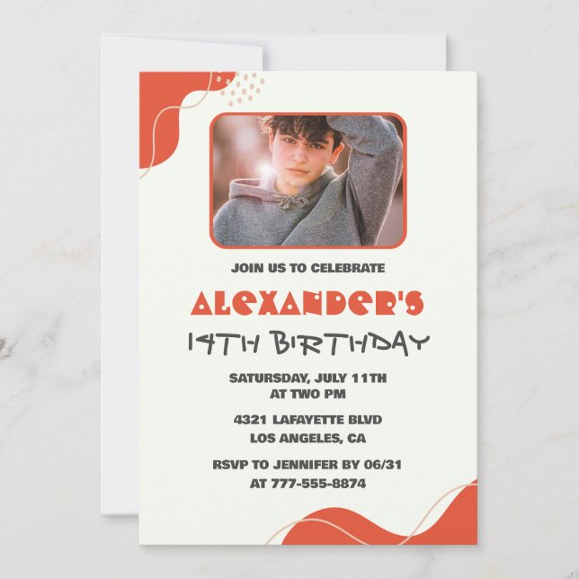 Convites de aniversário de 14 anos menino Modernos (Frente)