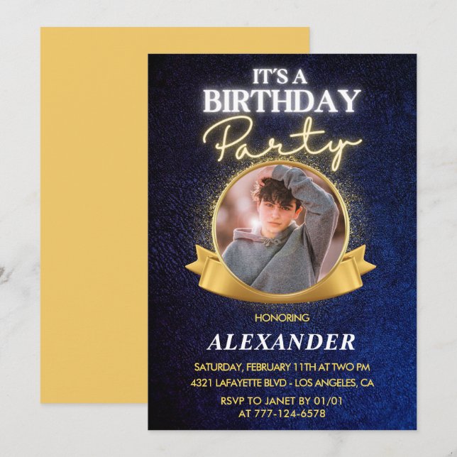 Convites de aniversário de 14 anos para menino Ele (Frente/Verso)