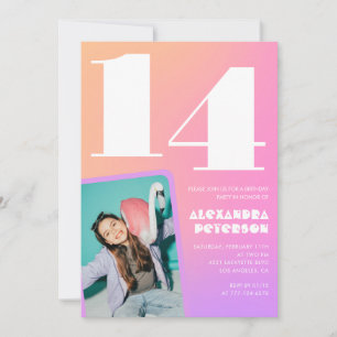 Convites de aniversário de 14 anos Rosa Laranja Re